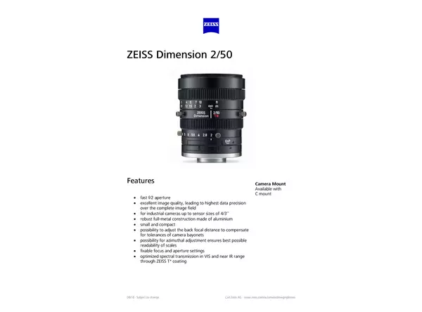 Datasheet for Dimension 2/50 C Lens