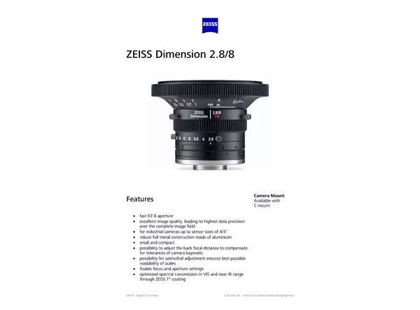 Datasheet for Dimension 2.8/8 C Lens