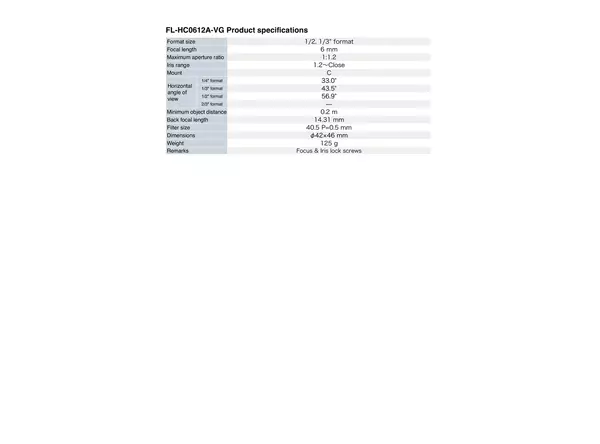 Datasheet for FL-HC0612A-VG Lens