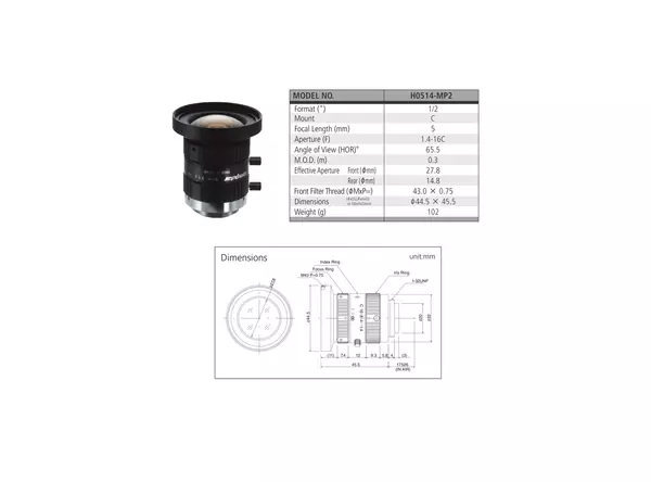 Datasheet for H0514-MP2 Lens