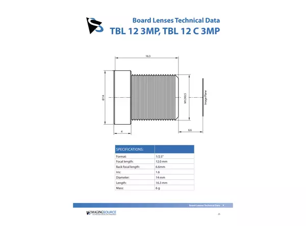 Datasheet for TBL 12 3MP Lens