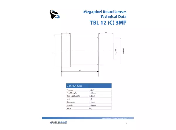 Datasheet for TBL 12 C 3MP Lens