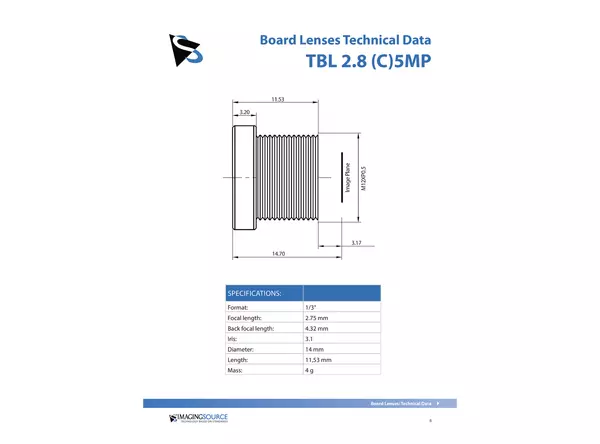 Datasheet for TBL 2.8 C5MP Lens