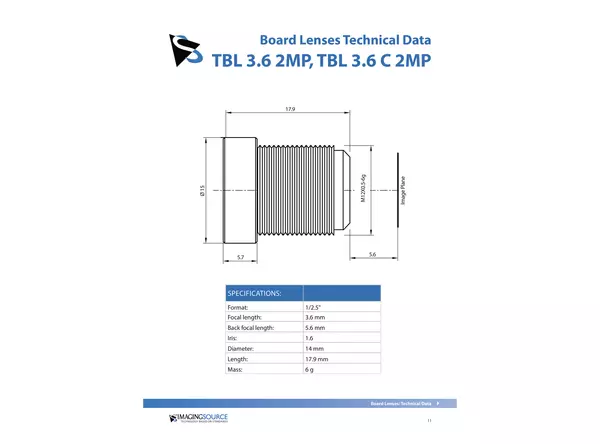 Datasheet for TBL 3.6 C 2MP Lens