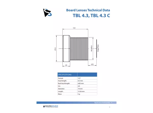 Datasheet for TBL 4.3 Lens