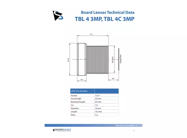 Datasheet for TBL 4C 3MP Lens