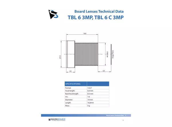 Datasheet for TBL 6 3MP Lens