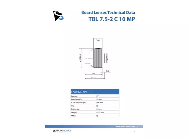 Datasheet for TBL 7.5-2 C 10 MP Lens