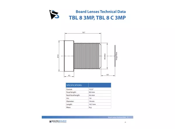 Datasheet for TBL 8 3MP Lens