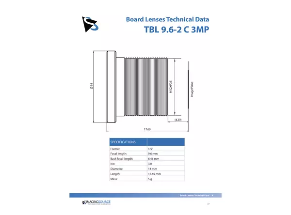 Datasheet for TBL 9.6-2 C 3MP Lens