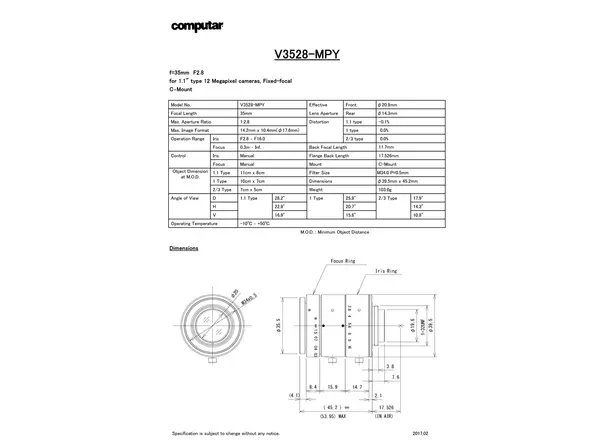 Datasheet for V3528-MPY Lens