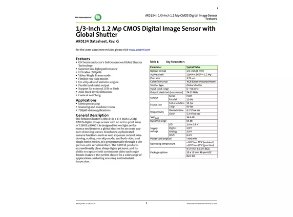 Datasheet for onsemi AR0134 CMOS Sensor