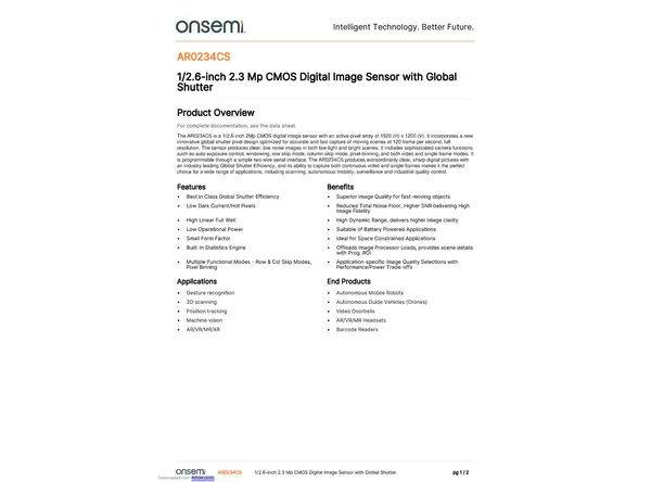 Datasheet for onsemi AR0234CS CMOS Sensor