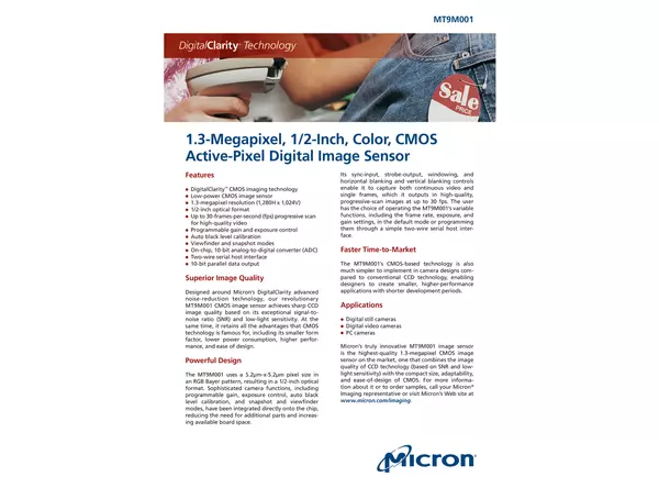 Datasheet for onsemi MT9M001 CMOS Sensor