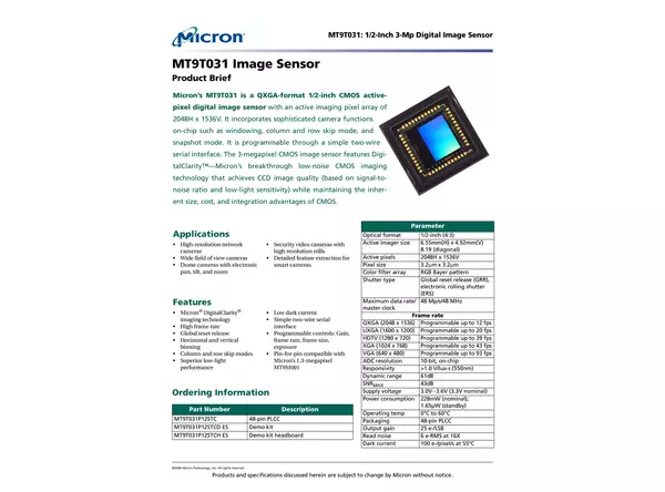 Datasheet for onsemi MT9T031 CMOS Sensor