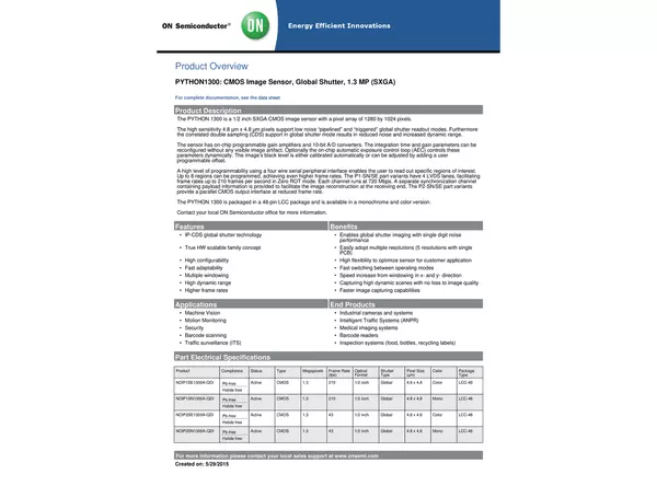 Datasheet for onsemi PYTHON 1300 CMOS Sensor