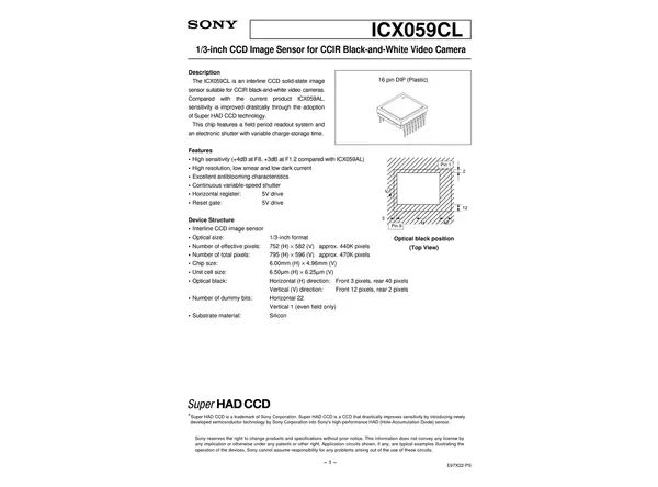 Datasheet for Sony ICX059CL CCD Sensor