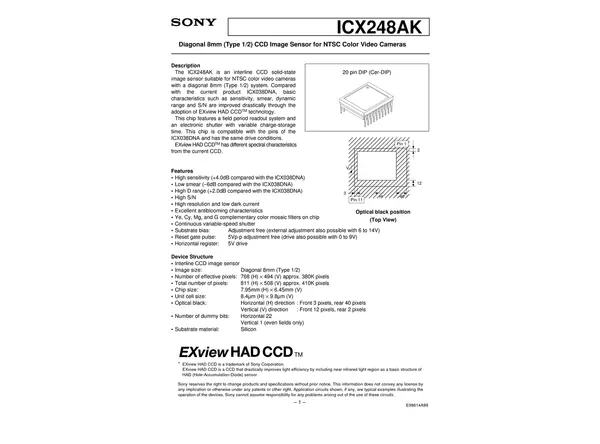 Datasheet for Sony ICX248AK CCD Sensor