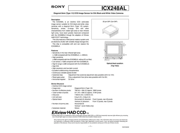 Datasheet for Sony ICX248AL CCD Sensor