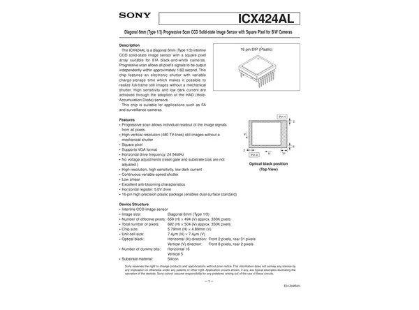 Datasheet for Sony ICX424AL CCD Sensor