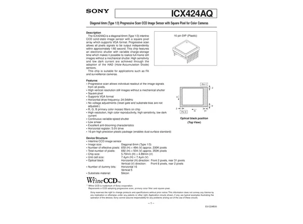 Datasheet for Sony ICX424AQ CCD Sensor