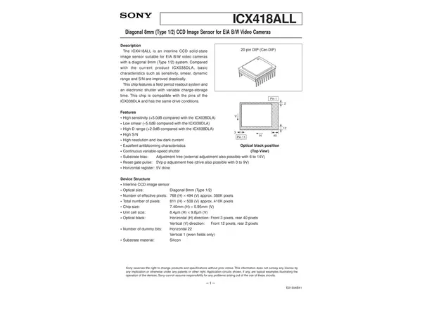 Datasheet for Sony ICX428ALL CCD Sensor