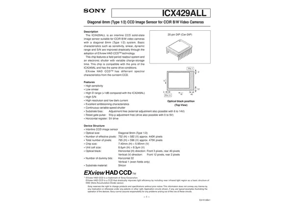 Datasheet for Sony ICX429ALL CCD Sensor