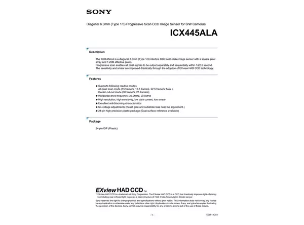 Datasheet for Sony ICX445ALA CCD Sensor