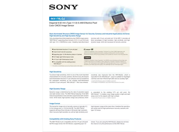 Datasheet for Sony IMX178LQJ CMOS Sensor
