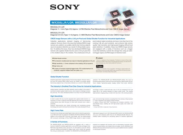 Datasheet for Sony IMX250LLR CMOS Sensor