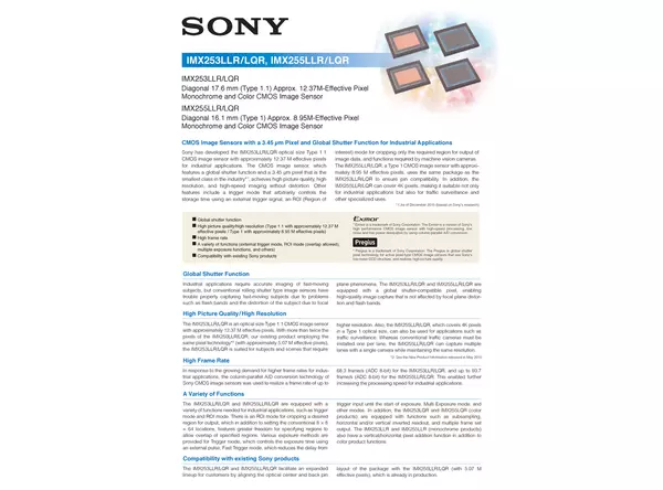 Datasheet for Sony IMX253LLR CMOS Sensor