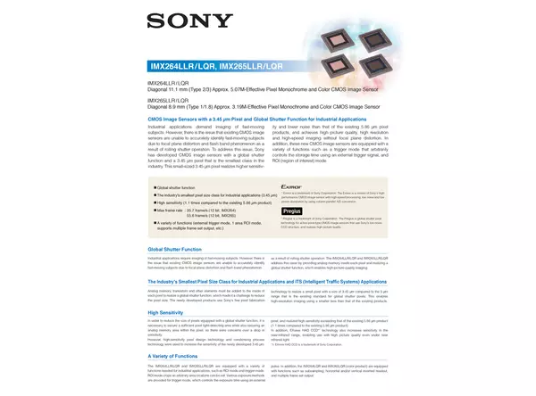 Datasheet for Sony IMX264LLR CMOS Sensor