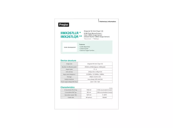 Datasheet for Sony IMX267LQR CMOS Sensor