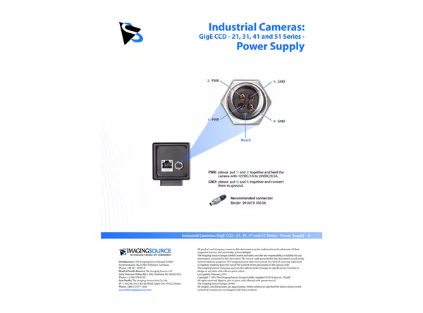 Industrial Cameras: GigE CCD - 21, 31, 41 and 51 Series - Power Supply
