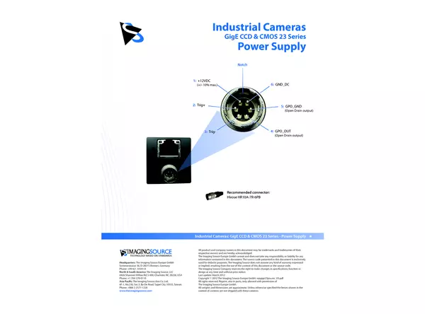 Industrial Cameras: GigE CCD and CMOS 23 Series - Power Supply